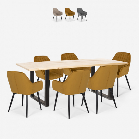 Rechteckiger Tisch 180x80cm Design 6 Samt-Sessel Samsara L2 Aktion