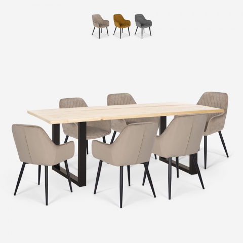 Esstisch-Set 180x80cm 6 Stühle Samt modernes Design Samsara L1 Aktion
