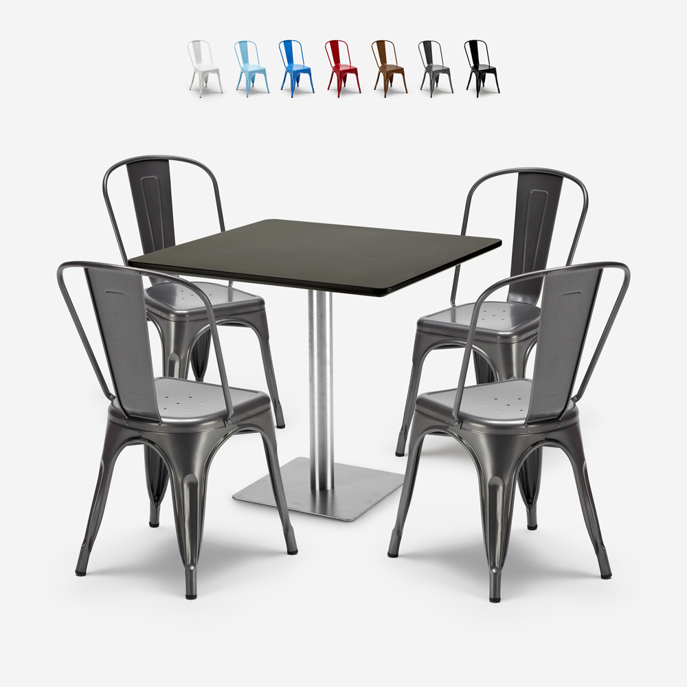 restaurant bar set 4 stühle couchtisch schwarz horeca 90x90cm just