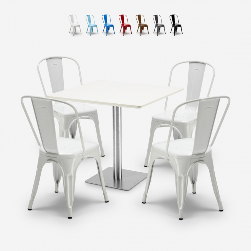 set 4 stühle bar restaurants couchtisch horeca 90x90cm weiß just white Angebot
