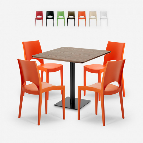 Set Horeca Tisch 90x90cm 4 stapelbare Stühle Bar Restaurant Prince