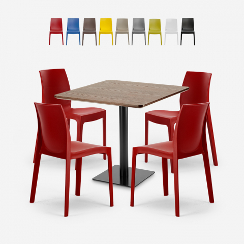 Set Horeca Tisch 90x90cm 4 stapelbare Stühle Restaurant Bar Jasper