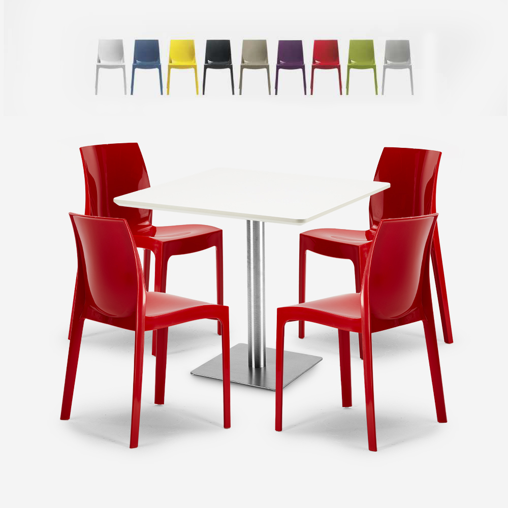 Satz von 4 stapelbaren Barstühlen Restaurant Tisch weiß 90x90cm Horeca Yanez White