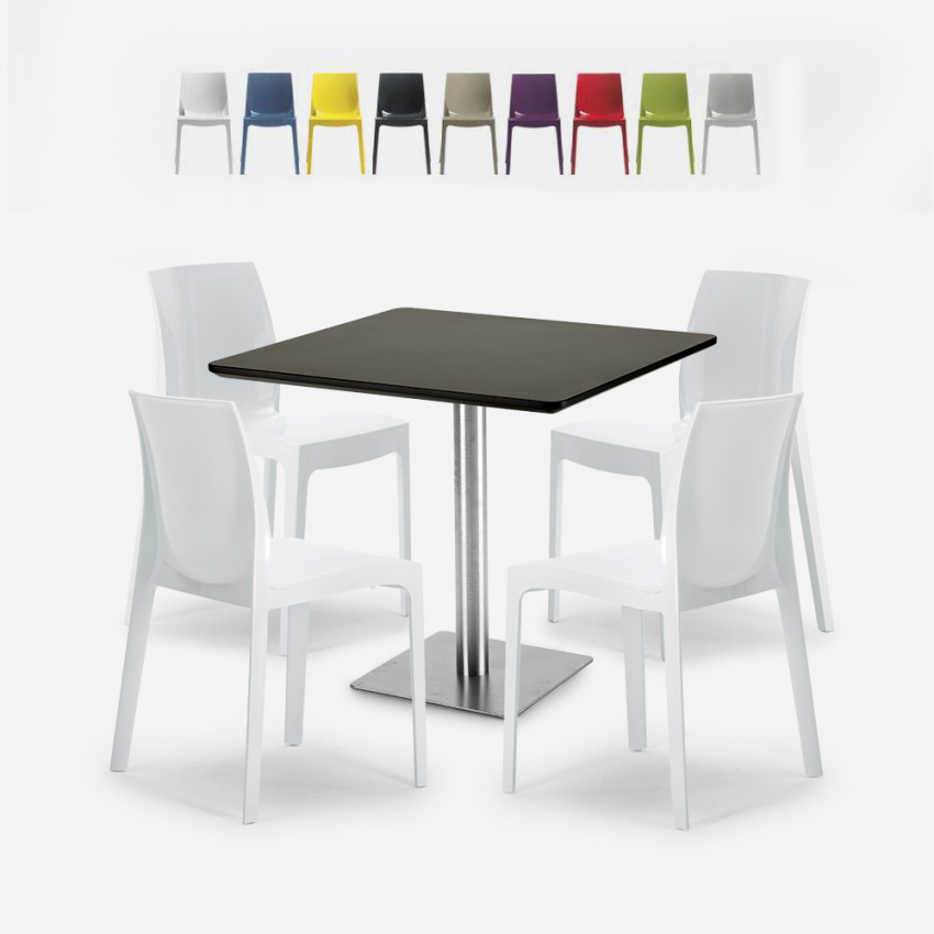 Set 4 stapelbare Stühle aus Polypropylen Horeca Tisch 90x90cm Yanez Schwarz Verkauf
