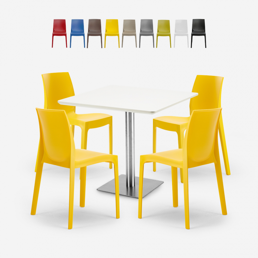 Set 4 Stühle Polypropylen Bar Restaurant Tisch weiß Horeca 90x90cm Jasper White Sales