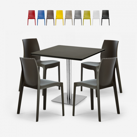 Set 4 stapelbare Stühle Bar Küche Horeca Tisch schwarz 90x90cm Jasper Black