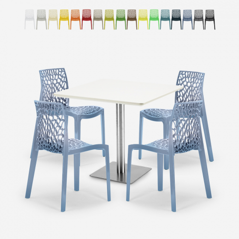 Satz von 4 stapelbaren Stühlen aus Polypropylen Dustin Weiß Tisch 90x90cm Aktion