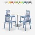 Satz von 4 stapelbaren Stühlen aus Polypropylen Dustin Weiß Tisch 90x90cm Aktion