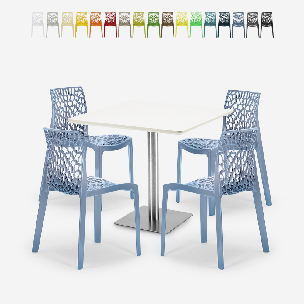 Satz von 4 stapelbaren Stühlen aus Polypropylen Dustin Weiß Tisch 90x90cm