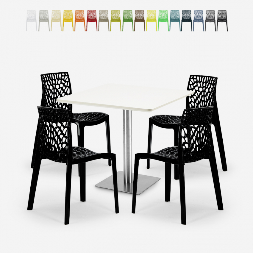 Satz von 4 stapelbaren Stühlen aus Polypropylen Dustin Weiß Tisch 90x90cm Kosten Satz von 4 stapelbaren Stühlen aus Polypropylen Dustin Weiß Tisch 90x90cm Kosten