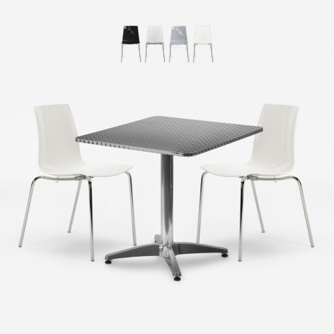 Klappbares quadratisches Tischset 70x70cm aus Stahl mit 2 Stühlen für draußen Mores Aktion