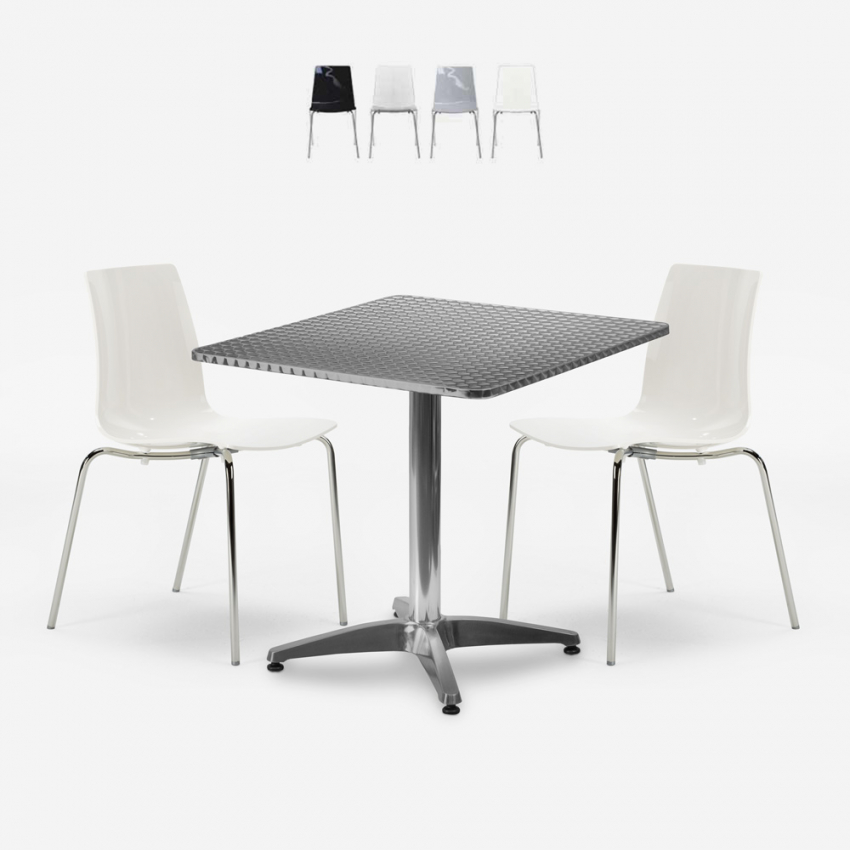 Klappbares quadratisches Tischset 70x70cm aus Stahl mit 2 Stühlen für draußen Mores Aktion Klappbares quadratisches Tischset 70x70cm aus Stahl mit 2 Stühlen für draußen Mores Aktion