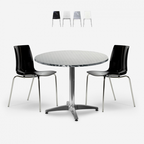 Outdoor-Set 2 Stühle modernes Design runder Tisch 70 cm Stahl Remos
