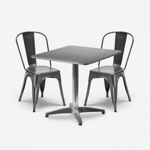 Set 2 Stühle Tolix Industriestil quadratischer Tisch Stahl 70x70cm Caelum