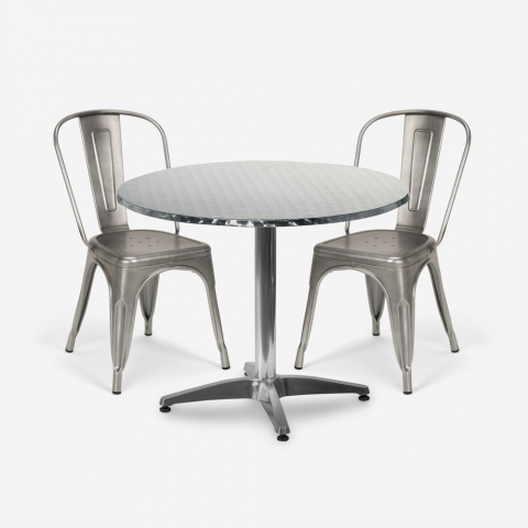 Set runder Tisch 70cm Stahl 2 Vintage Stühle Tolix Design Taerium
