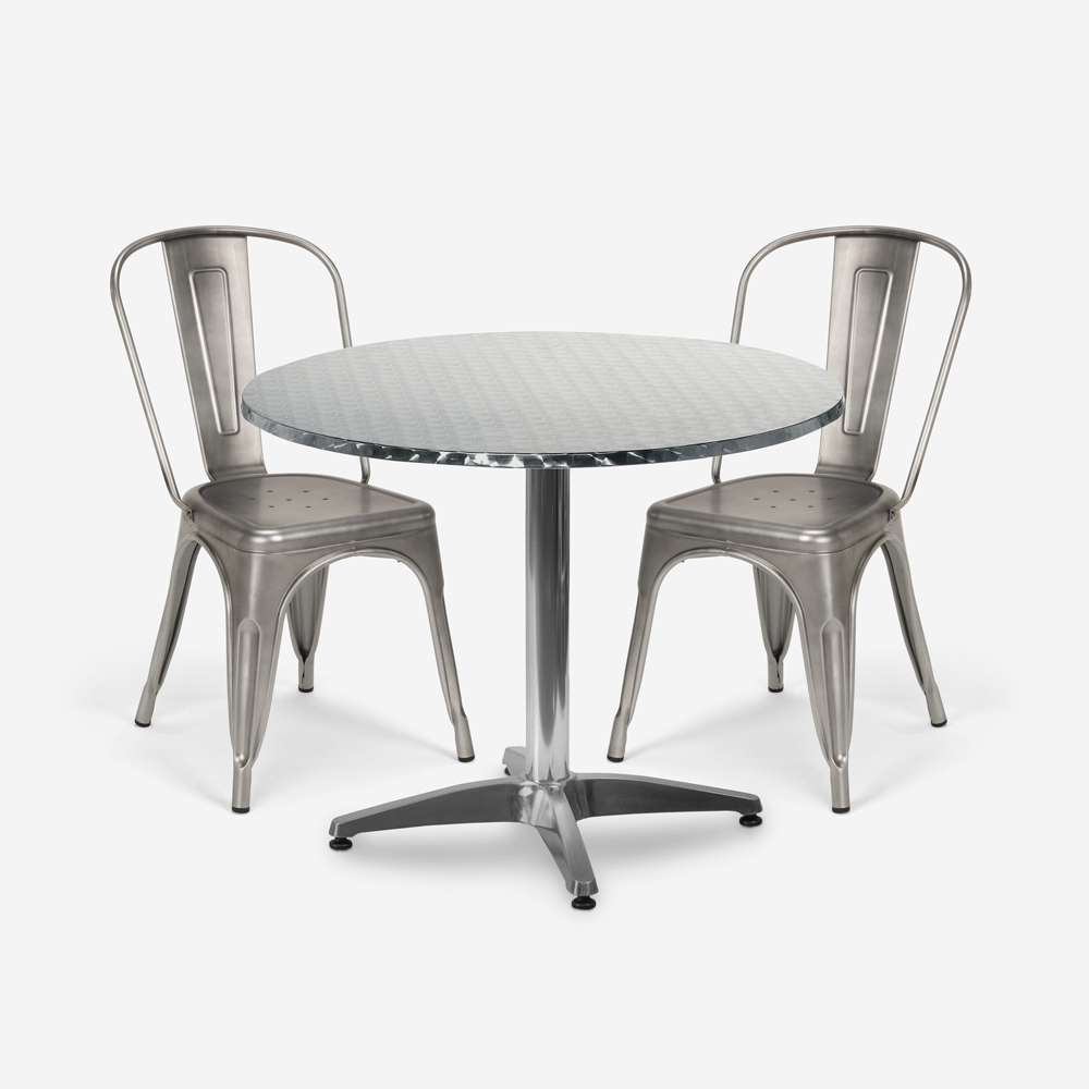 runder tisch 70cm stahl 2 stühle vintage design terium