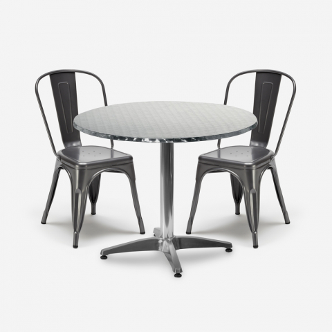 Set 2 Stühle Tolix Stahl Industriedesign runder Tisch 70cm Factotum
