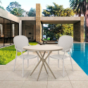 Set runder Tisch 80cm beige mit 2 Stühlen modernes Design für den Außenbereich Valet Lagerbestand