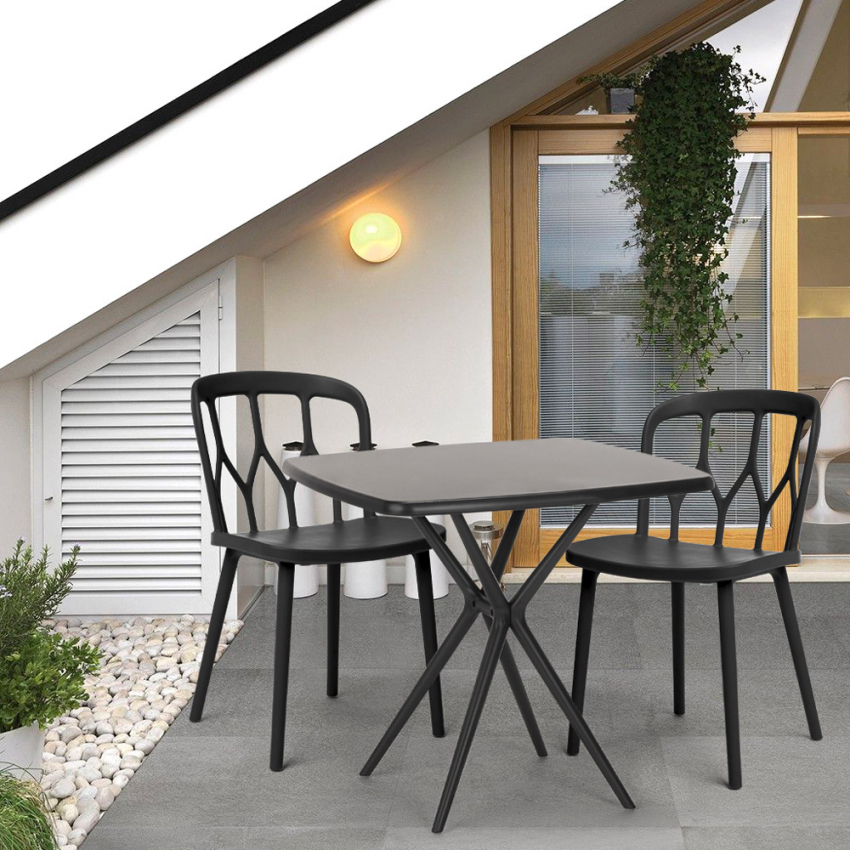  Saiku Dark: Set Tisch quadratisch schwarz 70x70cm 2 Stühle außen Design

