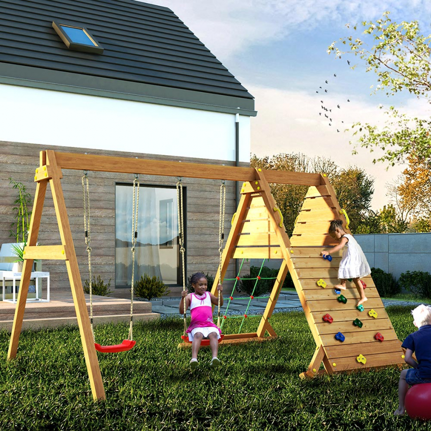Schaukel dopple Klettergerüst Holz Gartenspielplatz für Kinder Spider King
