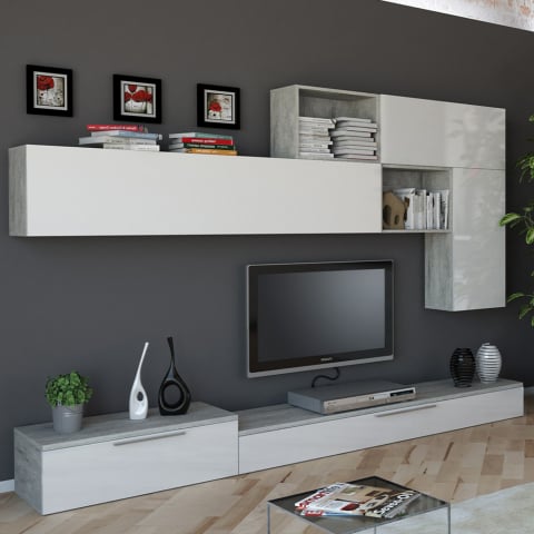 Modernes Design Grau und Weiß Lackiertes Wohnzimmerwandsystem Beverly