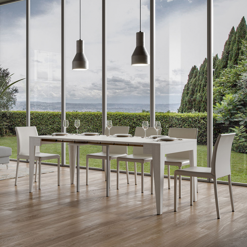 Ausziehbarer Konsolentisch 90x42-302 cm Esstisch weißes Holz Isotta Aktion