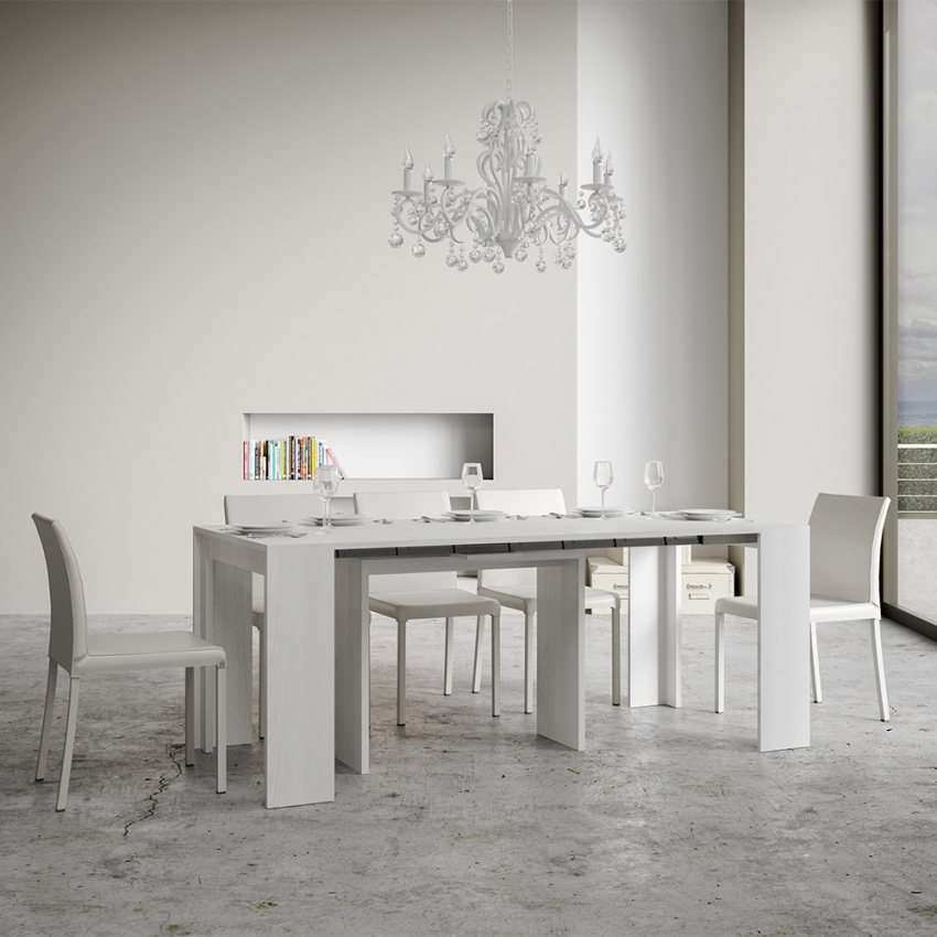 Ausziehbarer Tisch 90x42-302 cm Weiß Esstisch Holz Mia