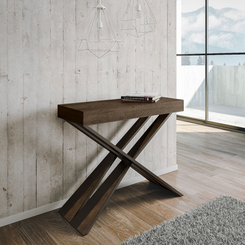 Ausziehbarer Konsolentisch 90x40-300cm Holz moderner Design Diago Noix Aktion