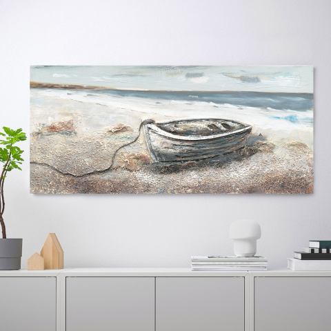 Handgemaltes Landschaftsbild "Meer & Natur" auf Leinwand 110x50cm Boot Aktion