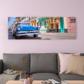 Buntes Wandbild auf laminiertem Canvas mit Stadt und Auto, 120x40 cm, Kuba Aktion
