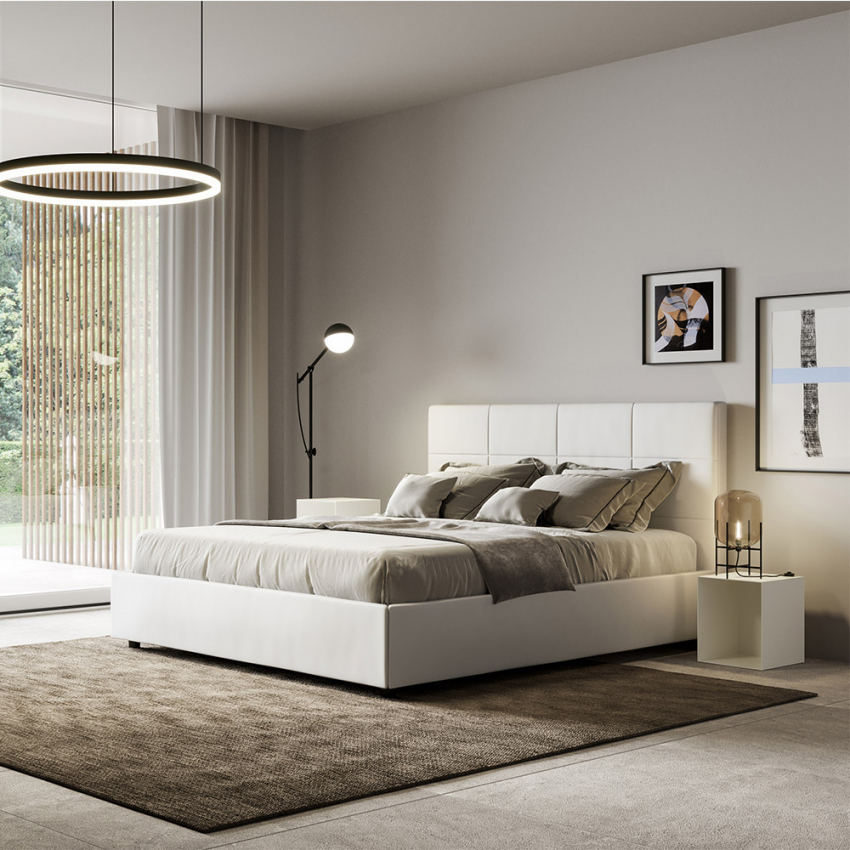 Doppelbett mit Stauraum 160x190cm Design Kunstleder Weiss Mika