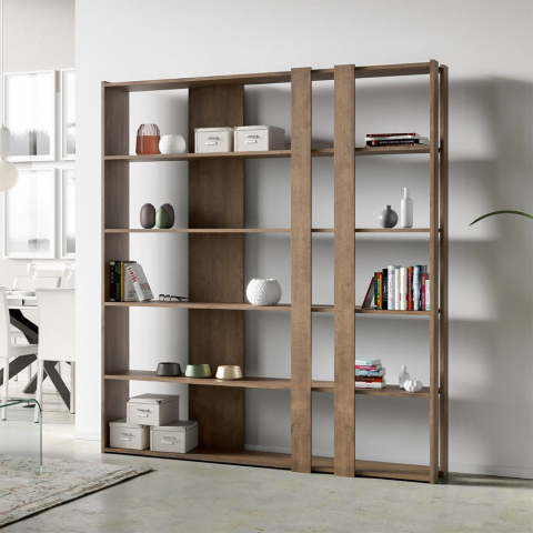 Modernes Design Wand-Bücherregal Holz mit 6 Regalen Haus Büro Kato C Wood