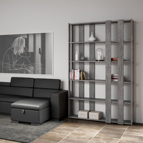 Modernes Design Grau Bücherregal mit 6 Regalen Kato E Small Concrete