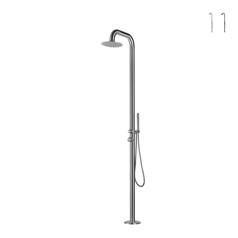 Garten-Außendusche mit Duschkopf und Handbrause, Mischbatterie, Modell Pula