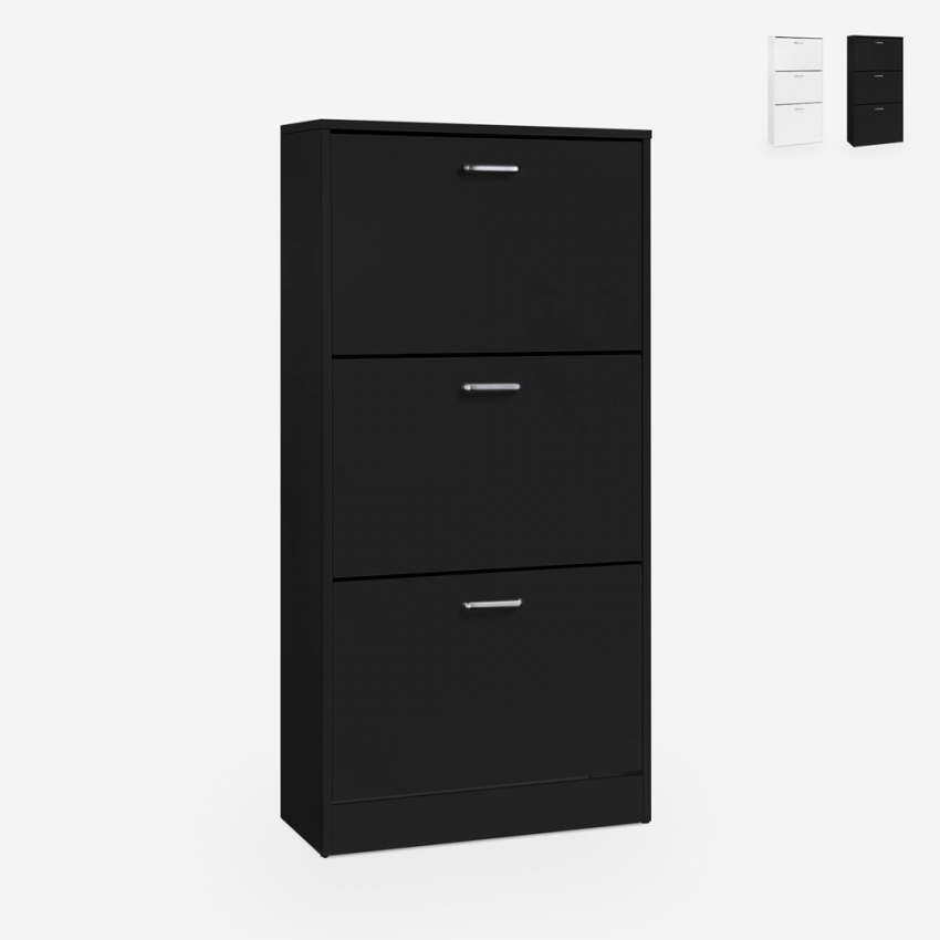 Platzsparender vertikaler Schuhschrank 63x24x115cm 3 Türen 18 Paar Schuhe Batu Maße Platzsparender vertikaler Schuhschrank 63x24x115cm 3 Türen 18 Paar Schuhe Batu Maße