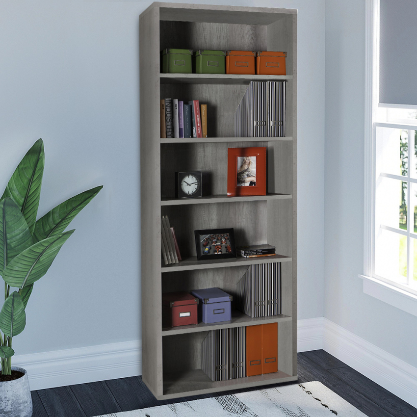 Hohes graues Bücherregal mit 6 Regalen für Büro und Arbeitszimmer Empire State