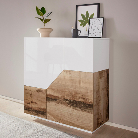 Küchenbuffet 100x43cm Wohnzimmerschrank 2 Türen weiß Holz Klain Wood Aktion