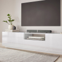 Moderne TV-Bank Wohnzimmer 220x43cm Wand glänzend weiß Fergus Lagerbestand