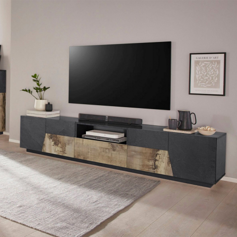 Wohnzimmer TV-Schrank 220x43cm Wand modernes Design Fergus Report