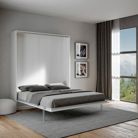 Kompaktes Wandklappbett mit Schrank, Weiß, 160x190 cm, Kentaro Aktion