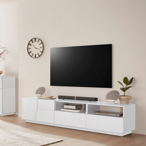 Glänzend weiß TV-Schrank 200x43cm modernes Design Wohnzimmer Hatt