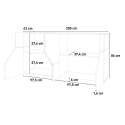 Sideboard 200x43cm Küche-Wohnzimmer Schrank 4 Fächer weiß Hariett Auswahl