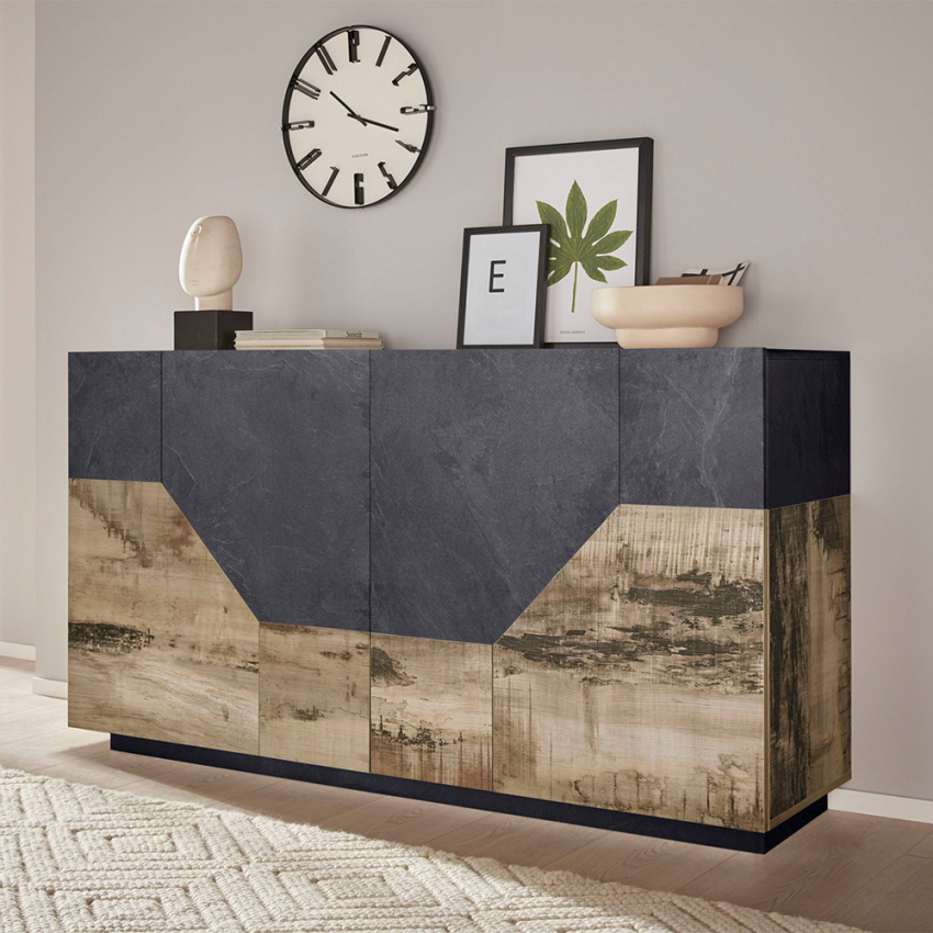 Sideboard Wohnzimmer Küche 160x43 cm 4 Fächer Design His Report Aktion