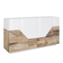 Sideboard Wohnzimmer 160x43cm 4 Fächer Küche Weiß Holz His Wood Angebot