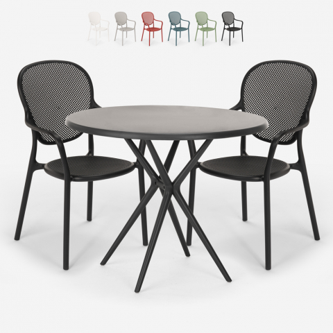Set 2 Stühle runder Tisch schwarz 80cm Indoor Outdoor Valet Dark Aktion