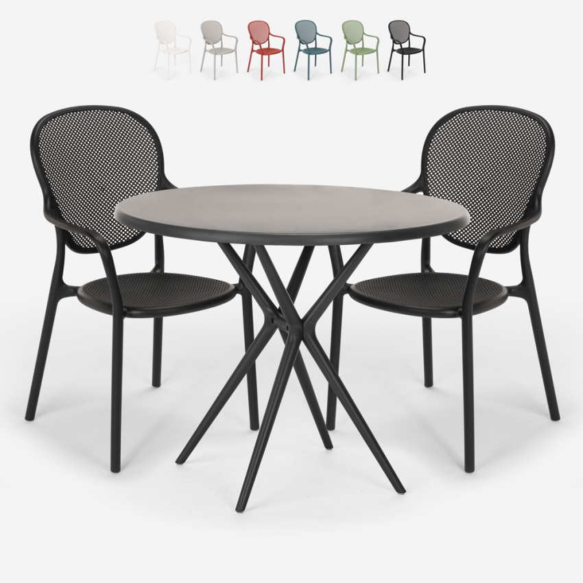 Set 2 Stühle runder Tisch schwarz 80cm innen außen Valet Dark