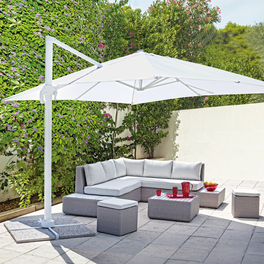 Gartenschirm Aus Aluminium Versetzter Mast Haus und öffentliche Gaststätte 3x3m Paradise White