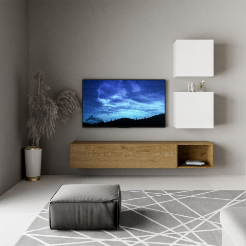 Moderne hängende Wohnwand mit TV-Halterung und 4 Hängeschränken A115 Aktion