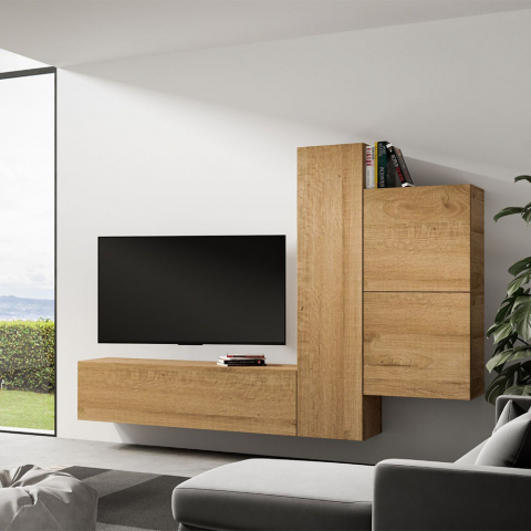 Wandschrank TV-Schrank Wohnzimmer hängend 4 Wandeinheiten Holz A112