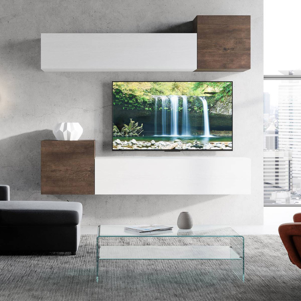 4 wandmontierte hängende TV-Ständer Wohnzimmer Holz weiß A37